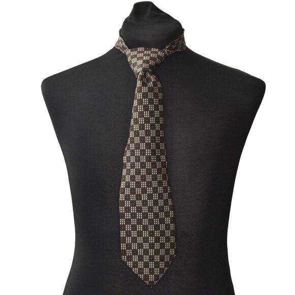 Kenneth Cole New York Mens Necktie Tie Geometric Brown Cream Black 59 in - Picture 2 of 6